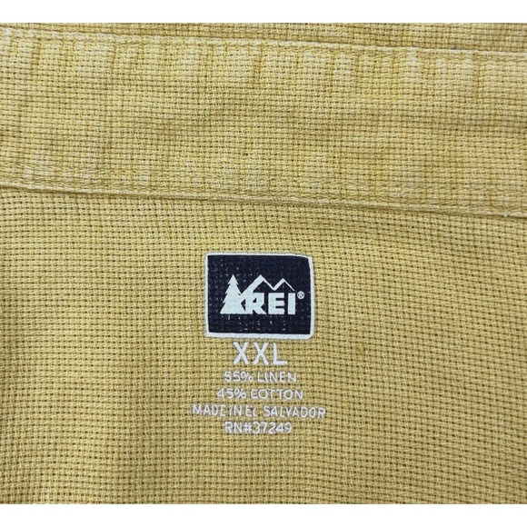 REI Shirt Men's XXL Yellow Short Sleeve Button Up Linen Cotton Blend Outdoor - Picture 4 of 9